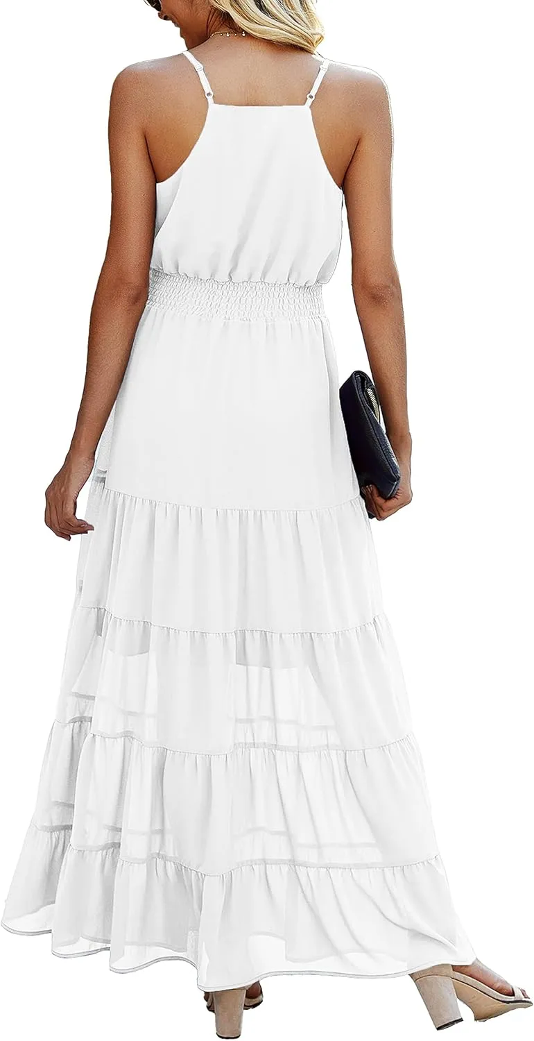 PRETTYGARDEN Sundress for Women 2025 Summer Spaghetti Strap Sleeveless High Waist Beach Long Maxi Dresses