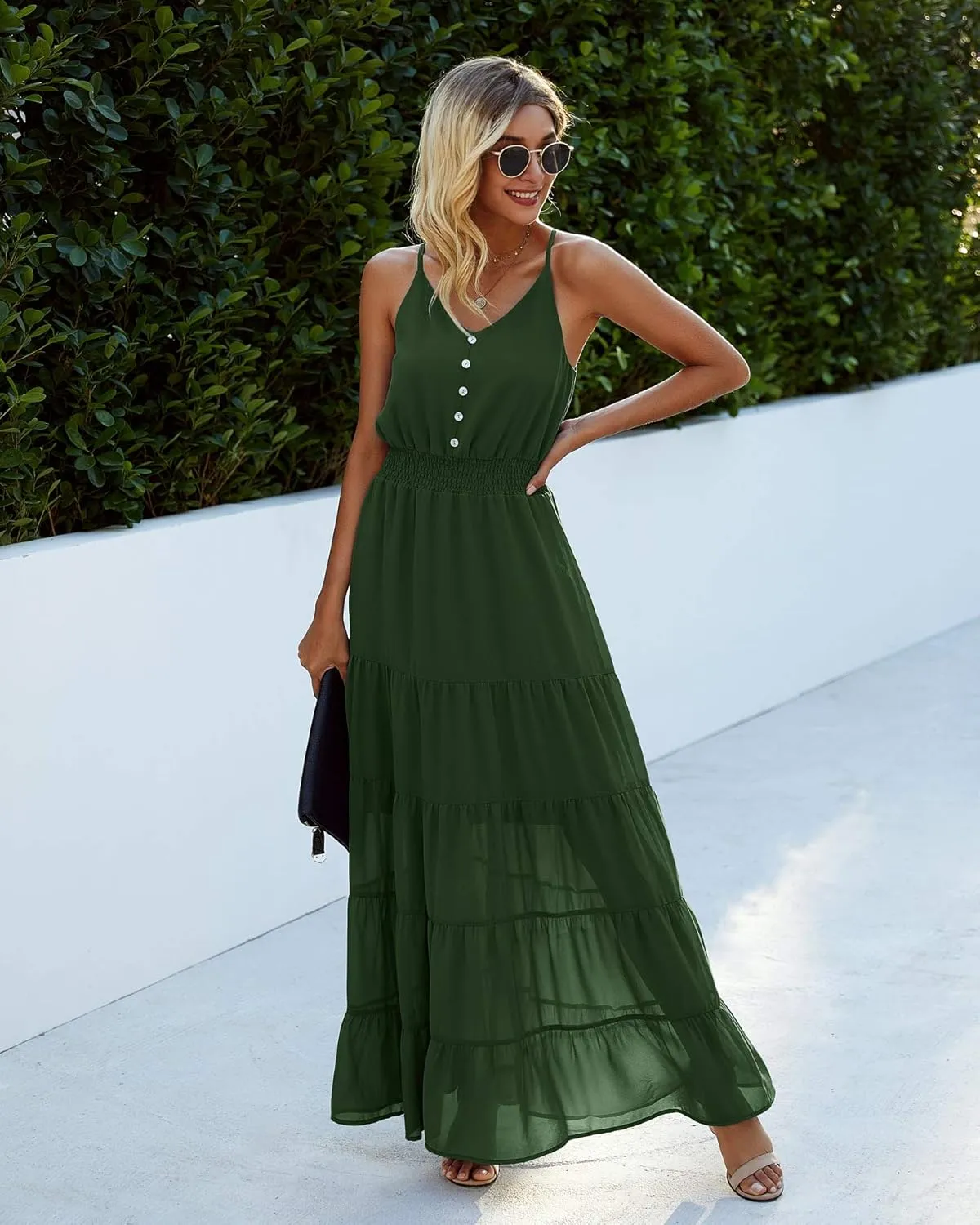 PRETTYGARDEN Sundress for Women 2025 Summer Spaghetti Strap Sleeveless High Waist Beach Long Maxi Dresses