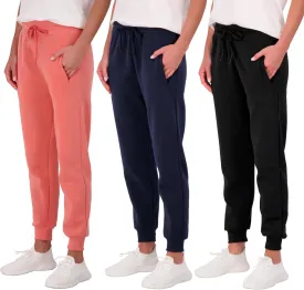 Real Essentials 3 Pack: Women's Ultra-Soft & Warm Fleece Joggers Sweatpants with Pocket (Available in Plus Size)