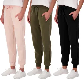 Real Essentials 3 Pack: Women's Ultra-Soft & Warm Fleece Joggers Sweatpants with Pocket (Available in Plus Size)