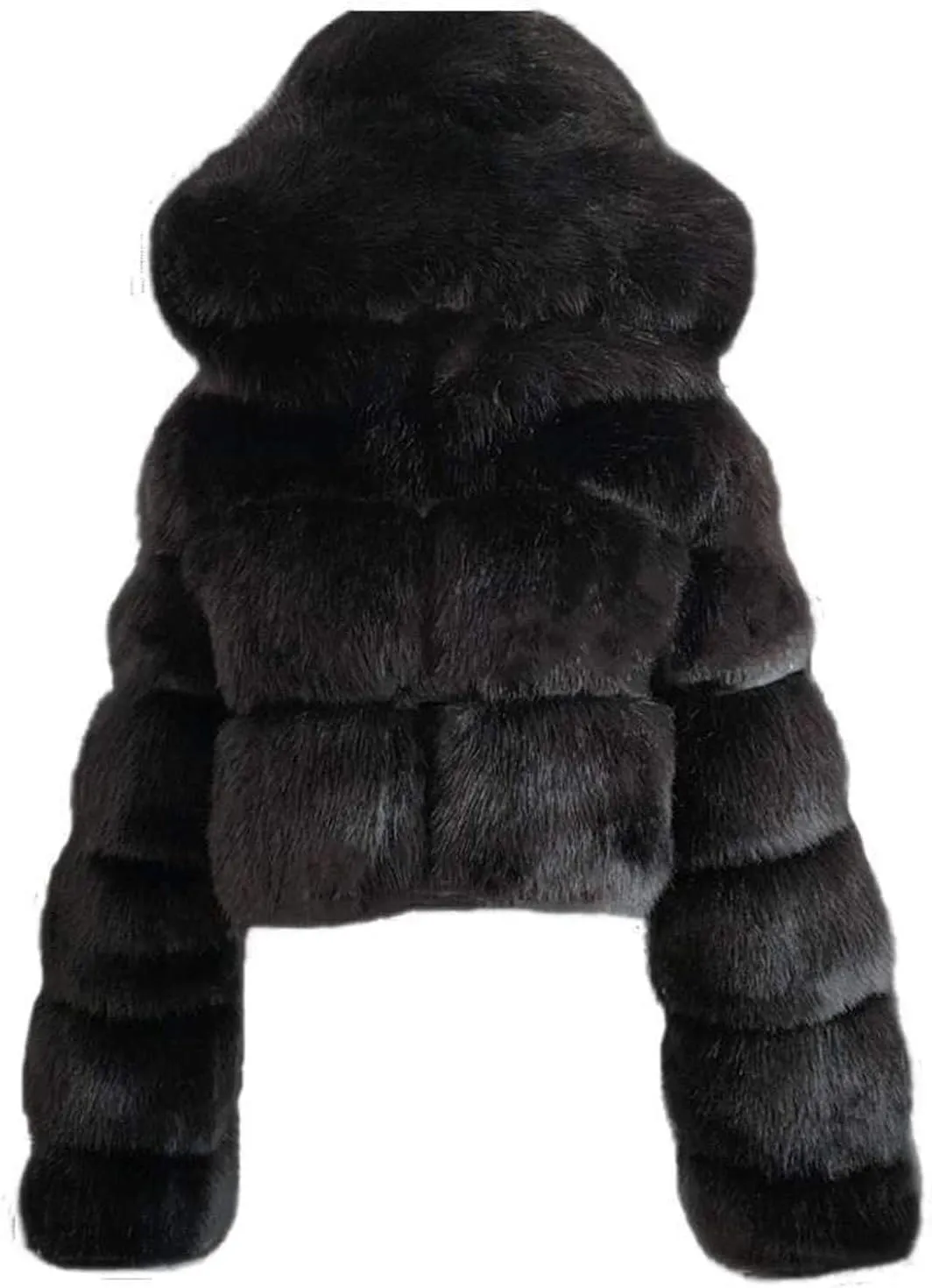 SACFOF Women's Winter Warm Jacket Faux Fur Hooded Jacket Long Sleeve Sexy Short Coat Winter Cropped Shearling Furry Overcoat