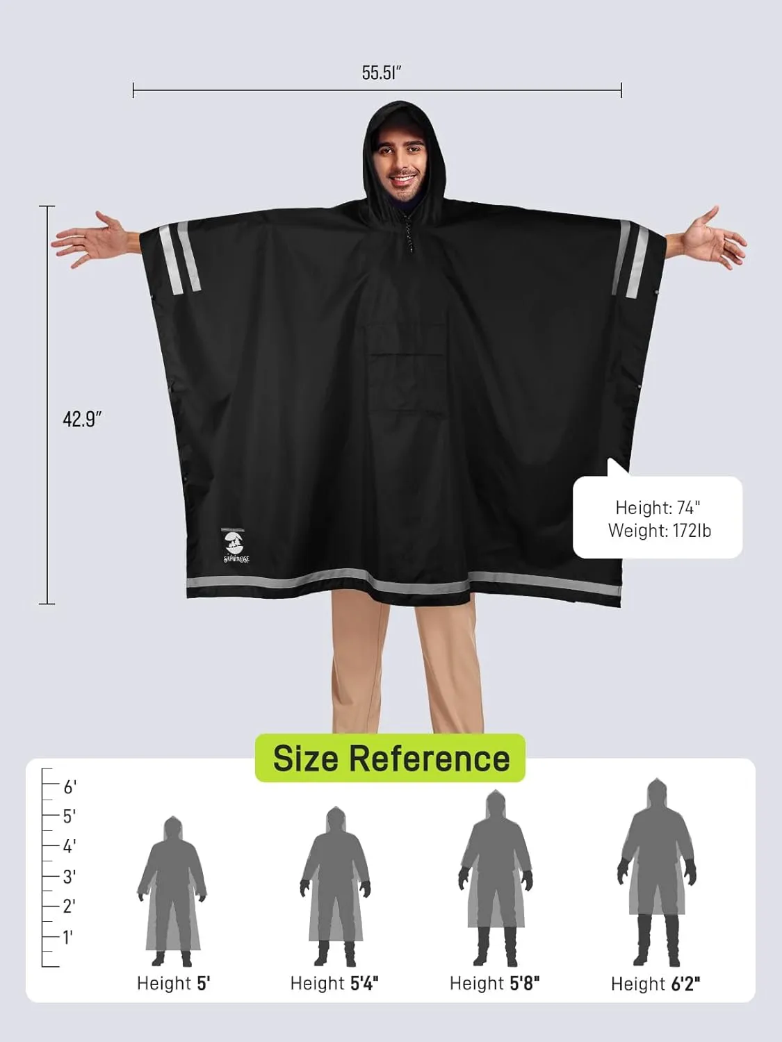 SaphiRose Hooded Rain Poncho Waterproof Raincoat Jacket for Men Women Adults