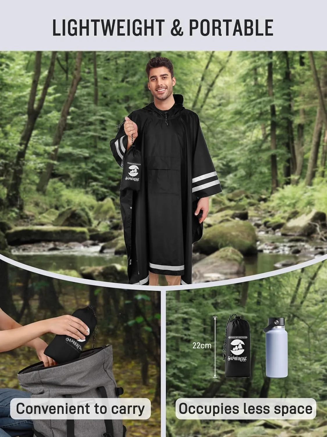 SaphiRose Hooded Rain Poncho Waterproof Raincoat Jacket for Men Women Adults