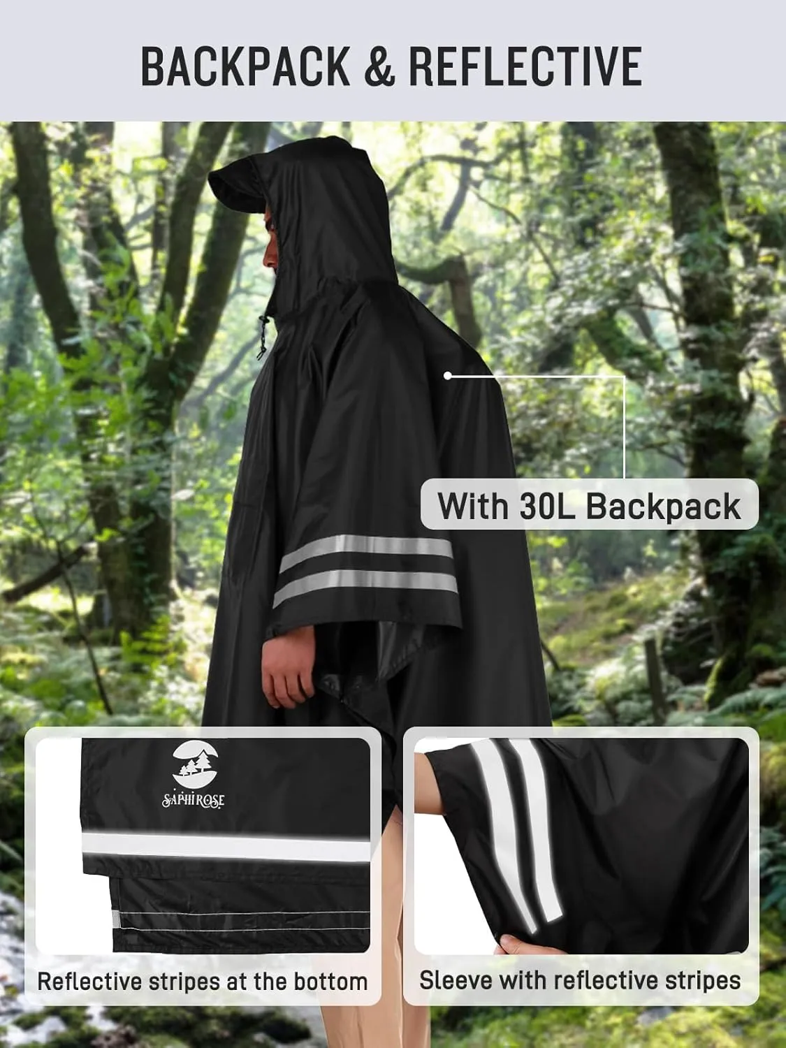 SaphiRose Hooded Rain Poncho Waterproof Raincoat Jacket for Men Women Adults