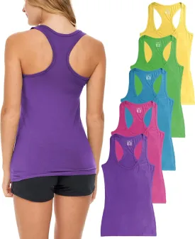 Sexy Basics Women's 5 Pack Racerback PowerFlex Tank Tops/Cotton -Spandex Stretch Color Tank Tops