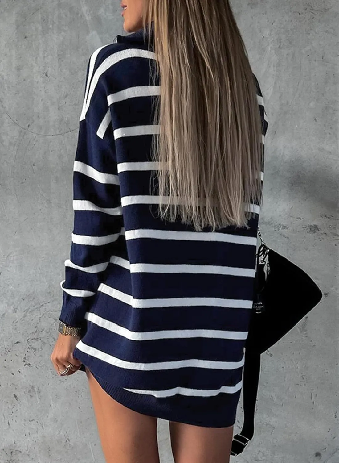 Sidefeel Women's 2024 Fall Sweater Dress Long Sleeve V Neck Striped Knit Bodycon Winter Dresses