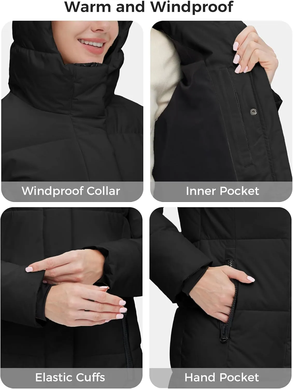 Skieer Women's Winter Coat Warm Padded Long Puffer Jacket Waterproof Hooded Snow Coat