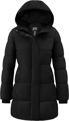 Skieer Women's Winter Coat Warm Padded Long Puffer Jacket Waterproof Hooded Snow Coat