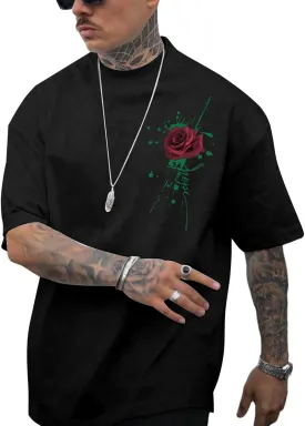 SOLY HUX Men's Rose Print Graphic Tees Oversized T Shirt Summer Tops Casual