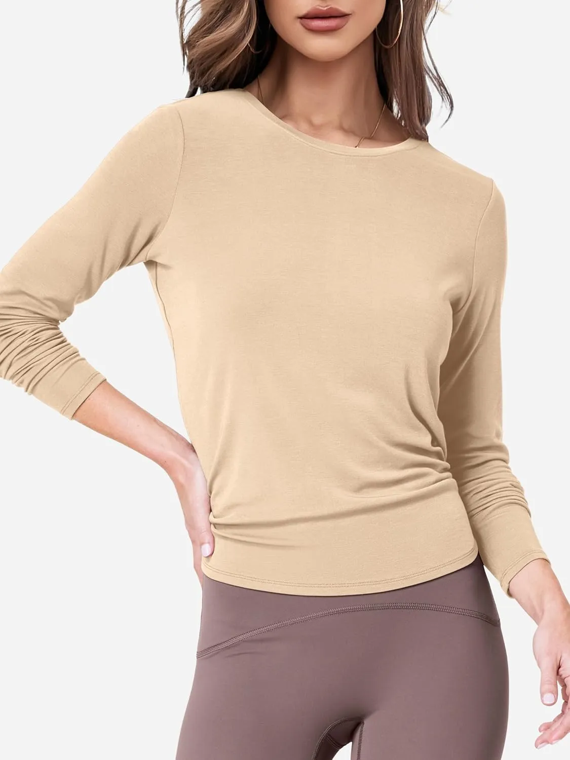SuperPrity Women's Long Sleeve T-Shirt Workout Tops Reversible Tie Front Tunic Yoga Gym Ladies Blouses Activewear