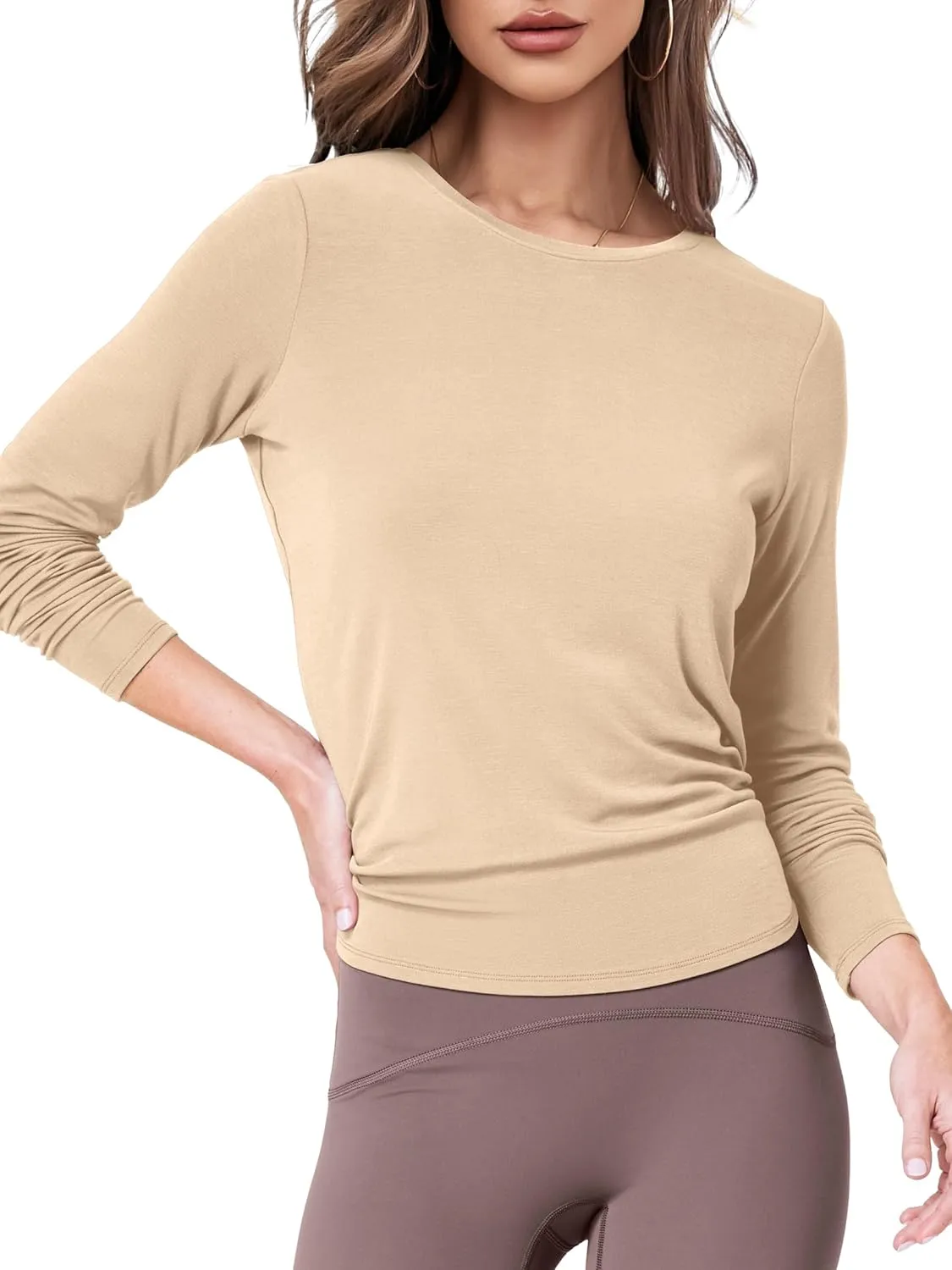 SuperPrity Women's Long Sleeve T-Shirt Workout Tops Reversible Tie Front Tunic Yoga Gym Ladies Blouses Activewear