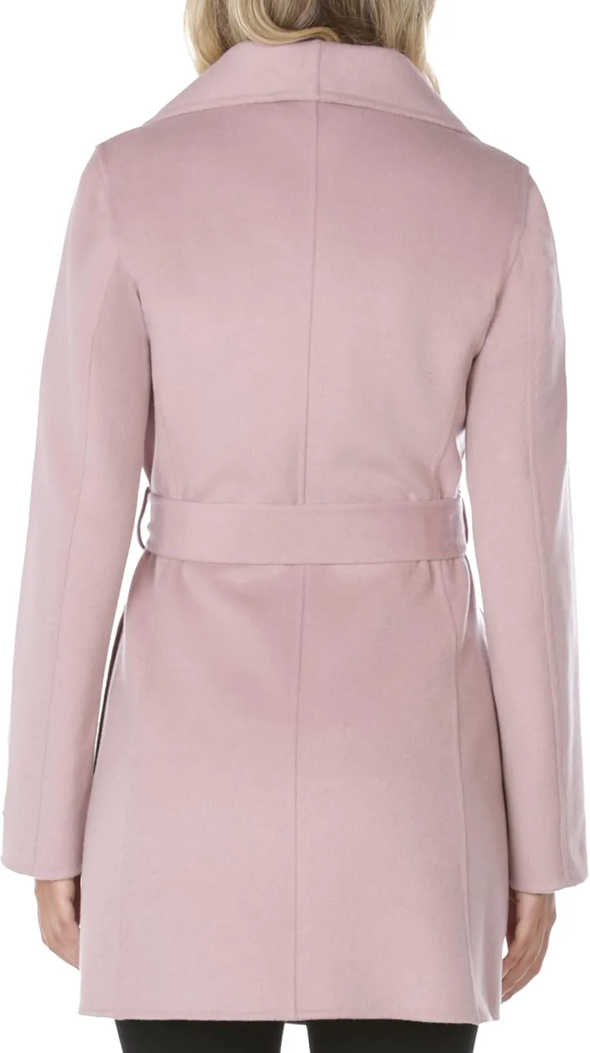 TAHARI Women's Lightweight Wool Wrap Coat with Tie Belt