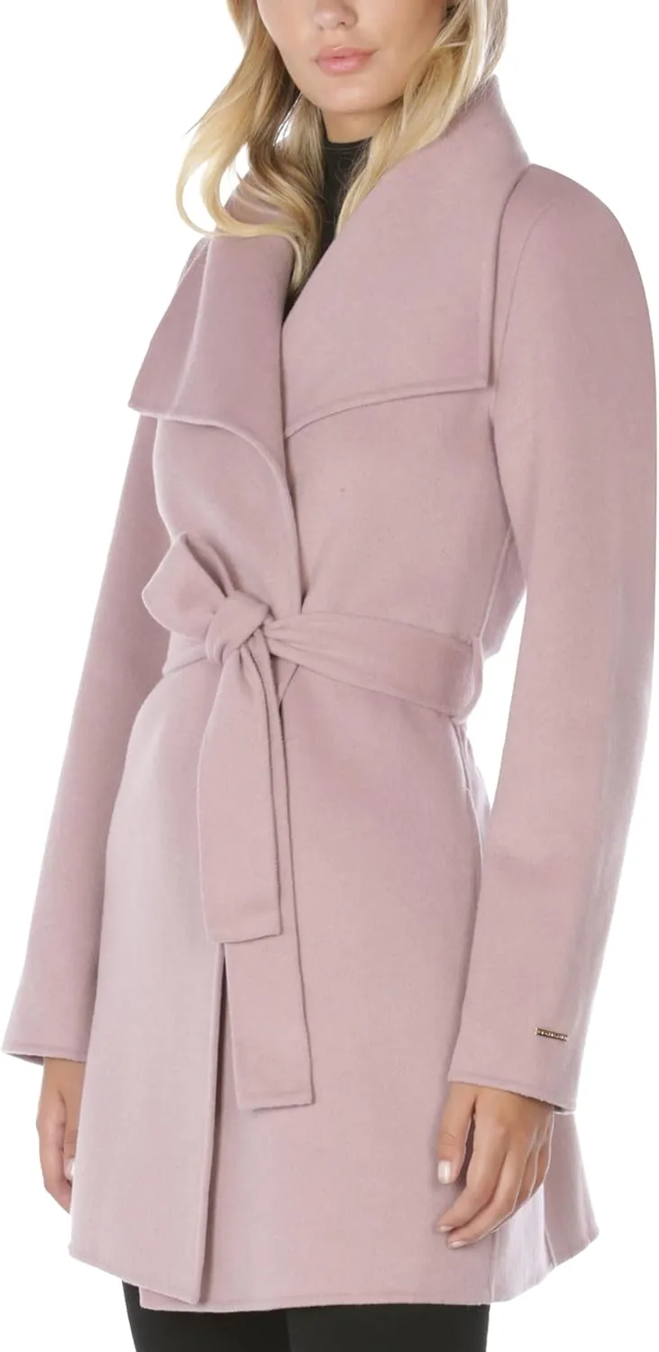 TAHARI Women's Lightweight Wool Wrap Coat with Tie Belt