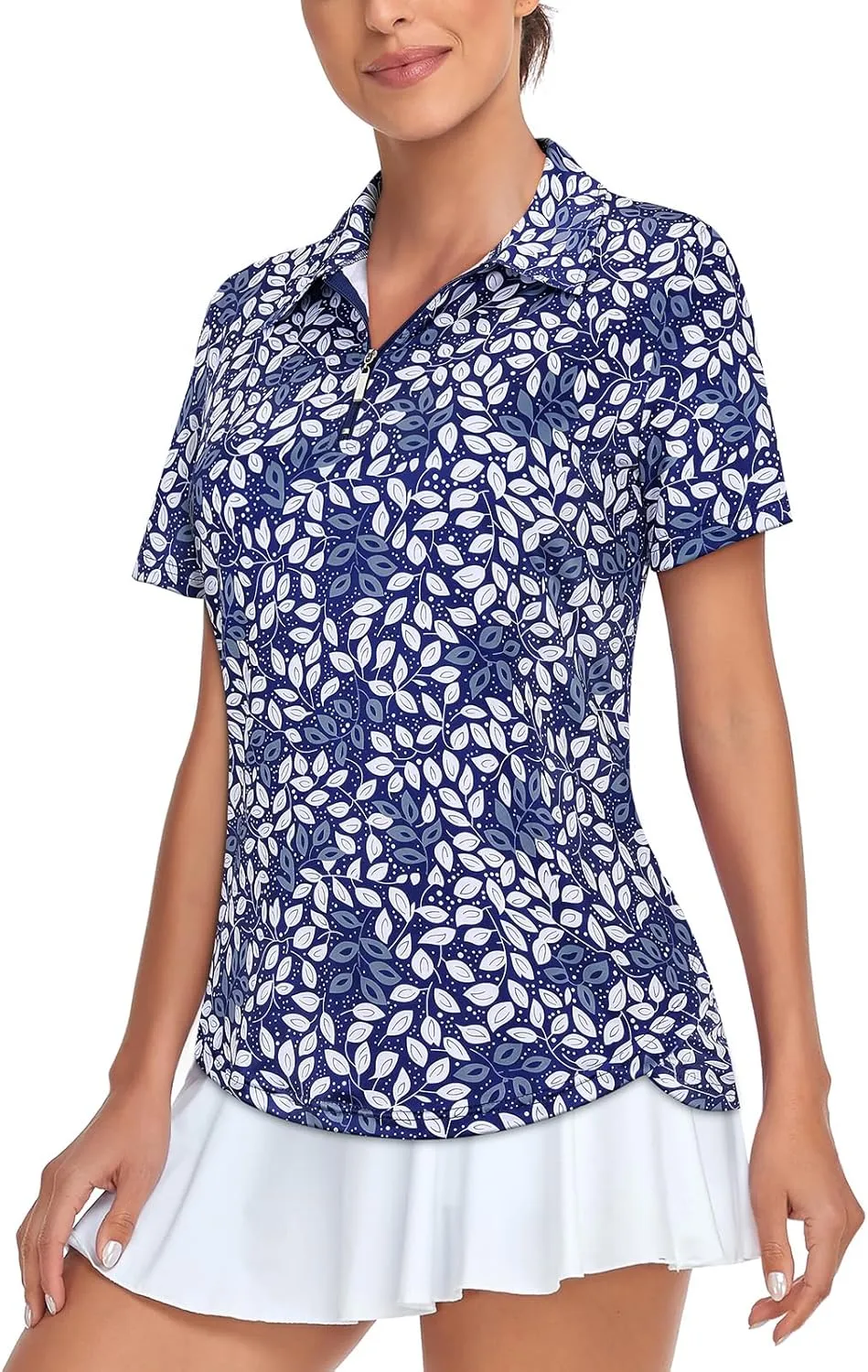 Tanst Sky Women's Golf Polo Shirts Short Sleeve Quarter Zip Pullover Moisture Wicking Workout Tops