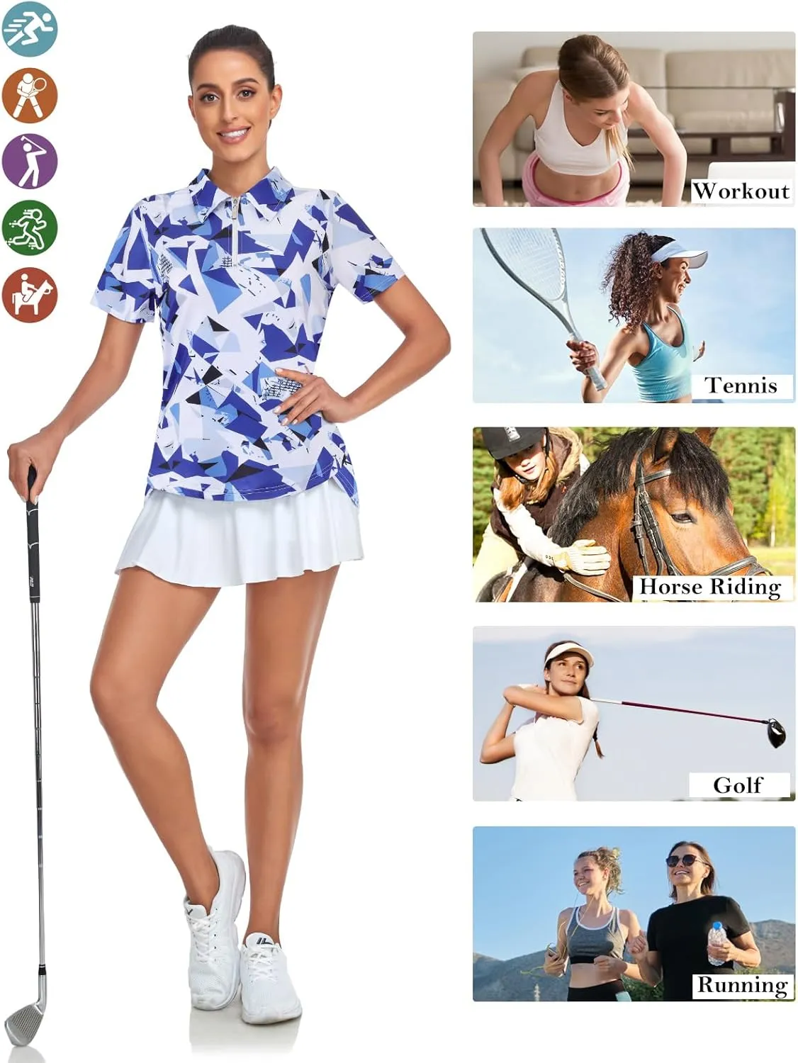 Tanst Sky Women's Golf Polo Shirts Short Sleeve Quarter Zip Pullover Moisture Wicking Workout Tops
