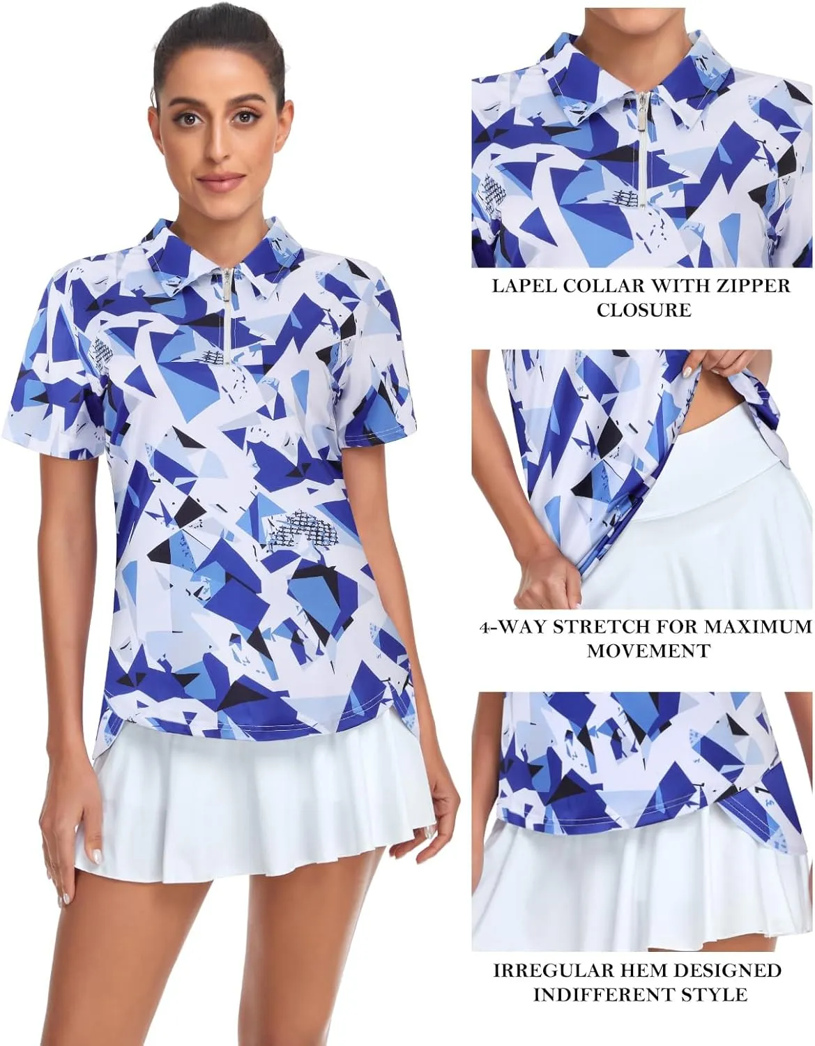 Tanst Sky Women's Golf Polo Shirts Short Sleeve Quarter Zip Pullover Moisture Wicking Workout Tops
