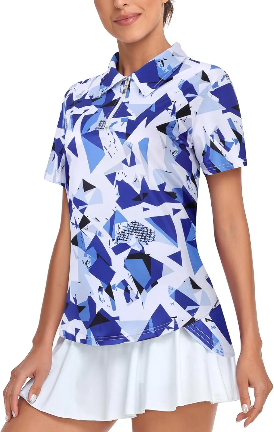 Tanst Sky Women's Golf Polo Shirts Short Sleeve Quarter Zip Pullover Moisture Wicking Workout Tops