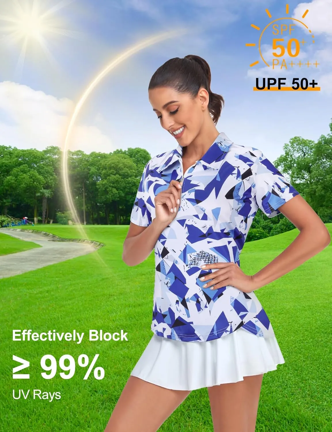 Tanst Sky Women's Golf Polo Shirts Short Sleeve Quarter Zip Pullover Moisture Wicking Workout Tops