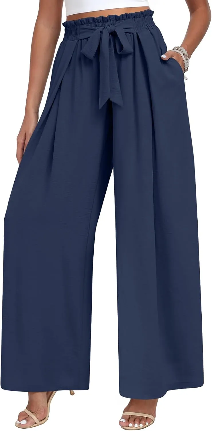 TAOHUADAO Wide Leg Pants for Women High Waisted Plus Size Palazzo Pants Casual Flowy Trousers with Pockets