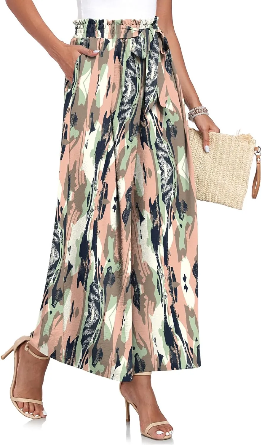 TAOHUADAO Wide Leg Pants for Women High Waisted Plus Size Palazzo Pants Casual Flowy Trousers with Pockets