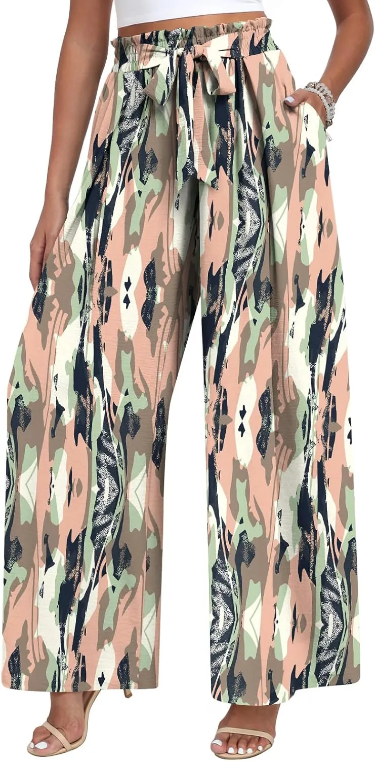TAOHUADAO Wide Leg Pants for Women High Waisted Plus Size Palazzo Pants Casual Flowy Trousers with Pockets