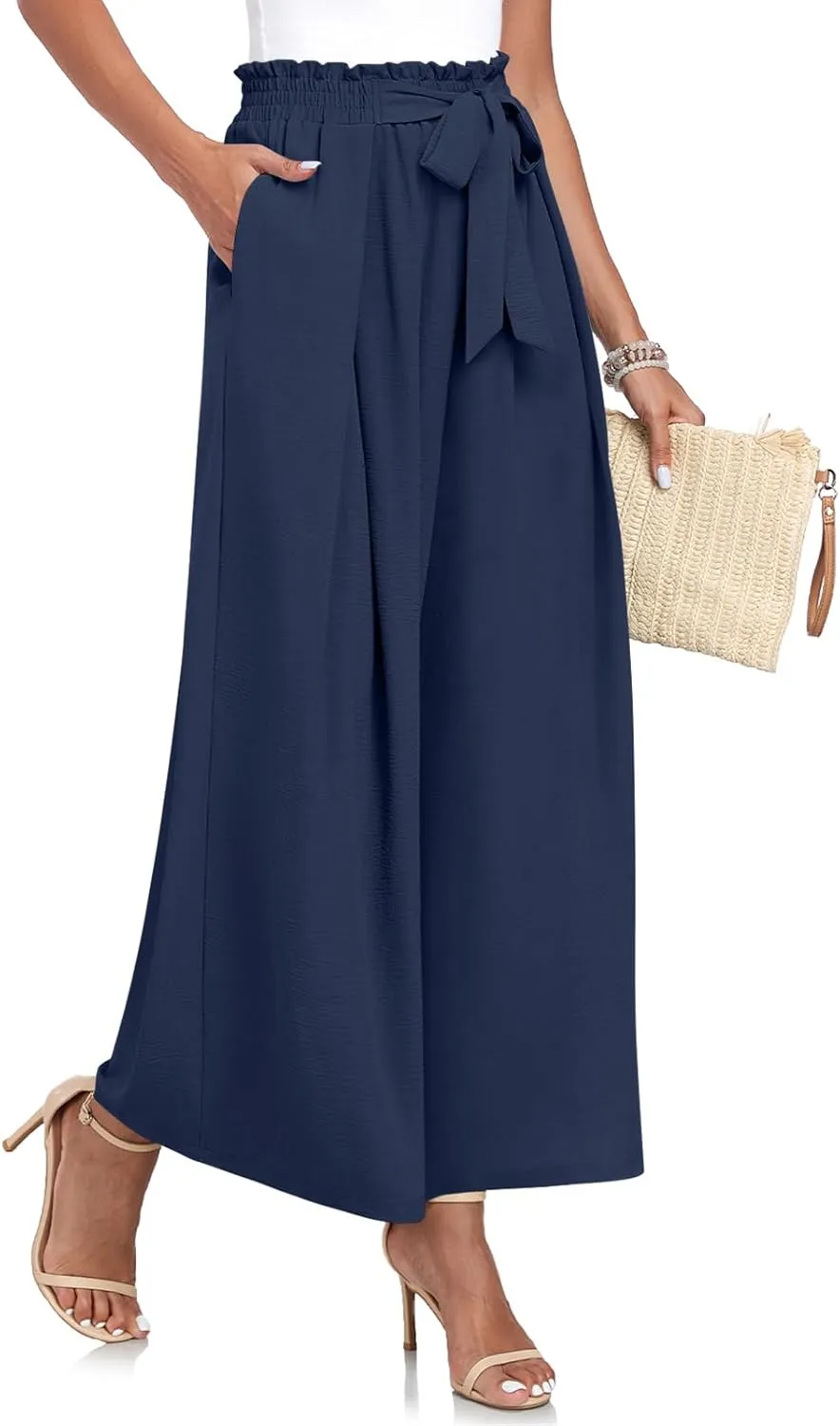 TAOHUADAO Wide Leg Pants for Women High Waisted Plus Size Palazzo Pants Casual Flowy Trousers with Pockets