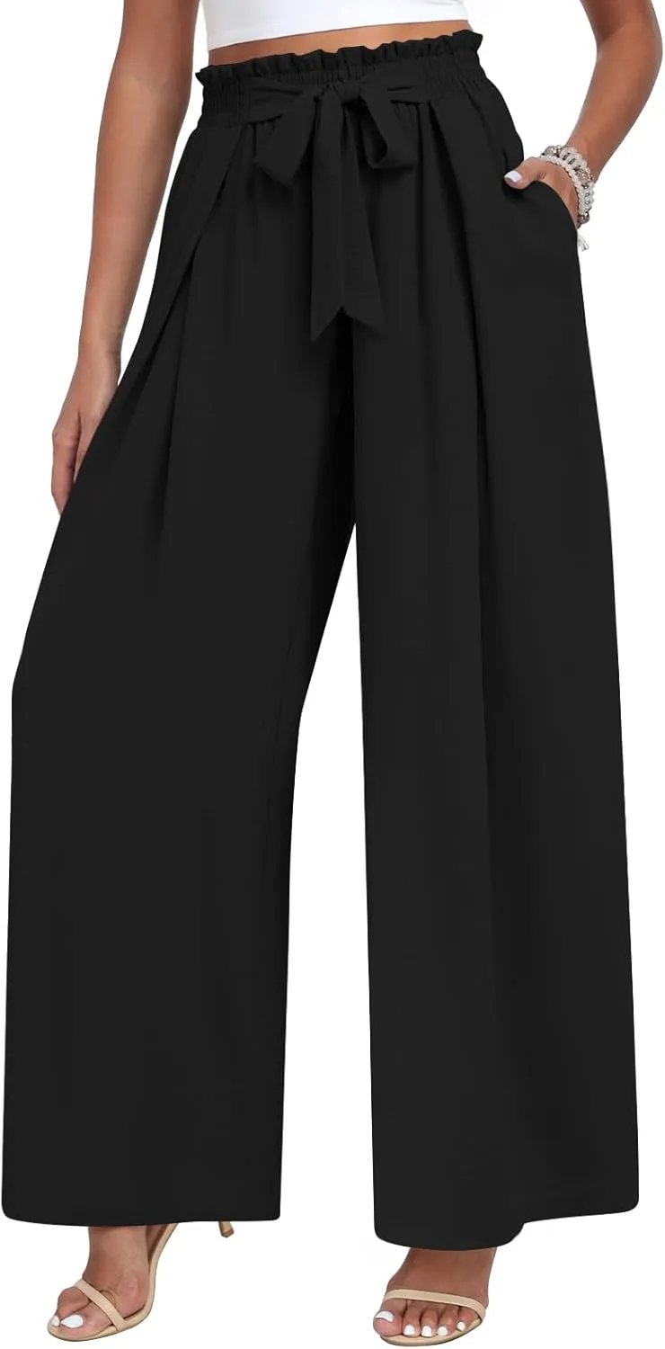 TAOHUADAO Wide Leg Pants for Women High Waisted Plus Size Palazzo Pants Casual Flowy Trousers with Pockets