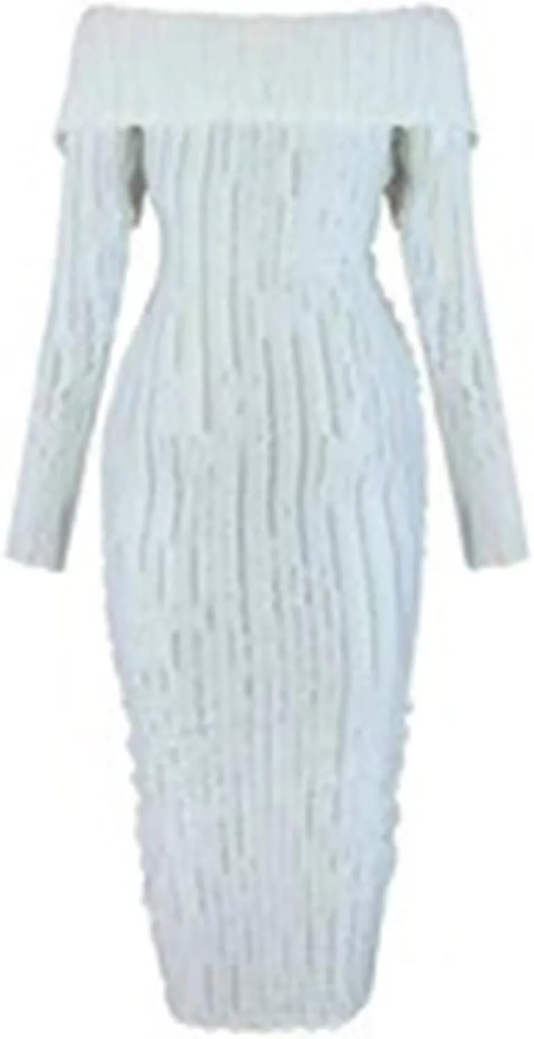 Tcremisa Women's Elegant Off Shoulder Dress Sexy Long Sleeve Button Down Ruffle Mesh Bodycon Long Dresses