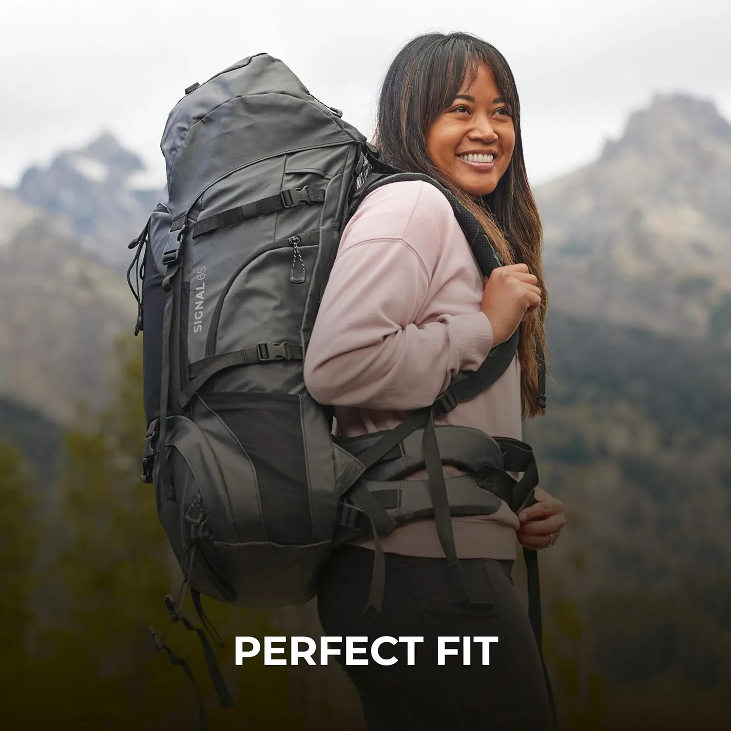 Teton 65L Signal backpack, durable and ready for hiking, camping or backpacking. Perfect lightweight travel bag with more room than you think, Onyx
