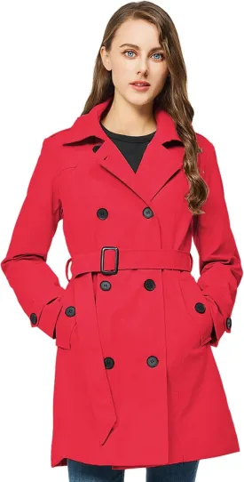 TRATENBY Women's Trench Coat Long Double Breasted Peacoat for Outerwear Trench Knee Length