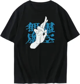 Unisex Minimalist Japanese Kanji Hand Gesture Graphic T-Shirt Casual Tee