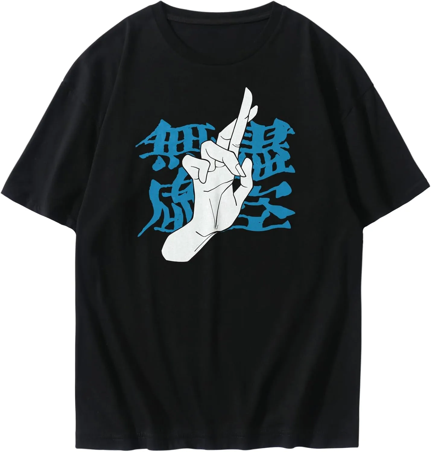 Unisex Minimalist Japanese Kanji Hand Gesture Graphic T-Shirt Casual Tee