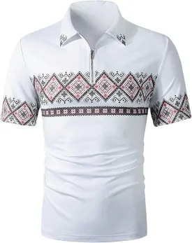 Verdusa Men's Collar Short Sleeve Golf Shirt Geometric Pattern Half Zip Tee Top