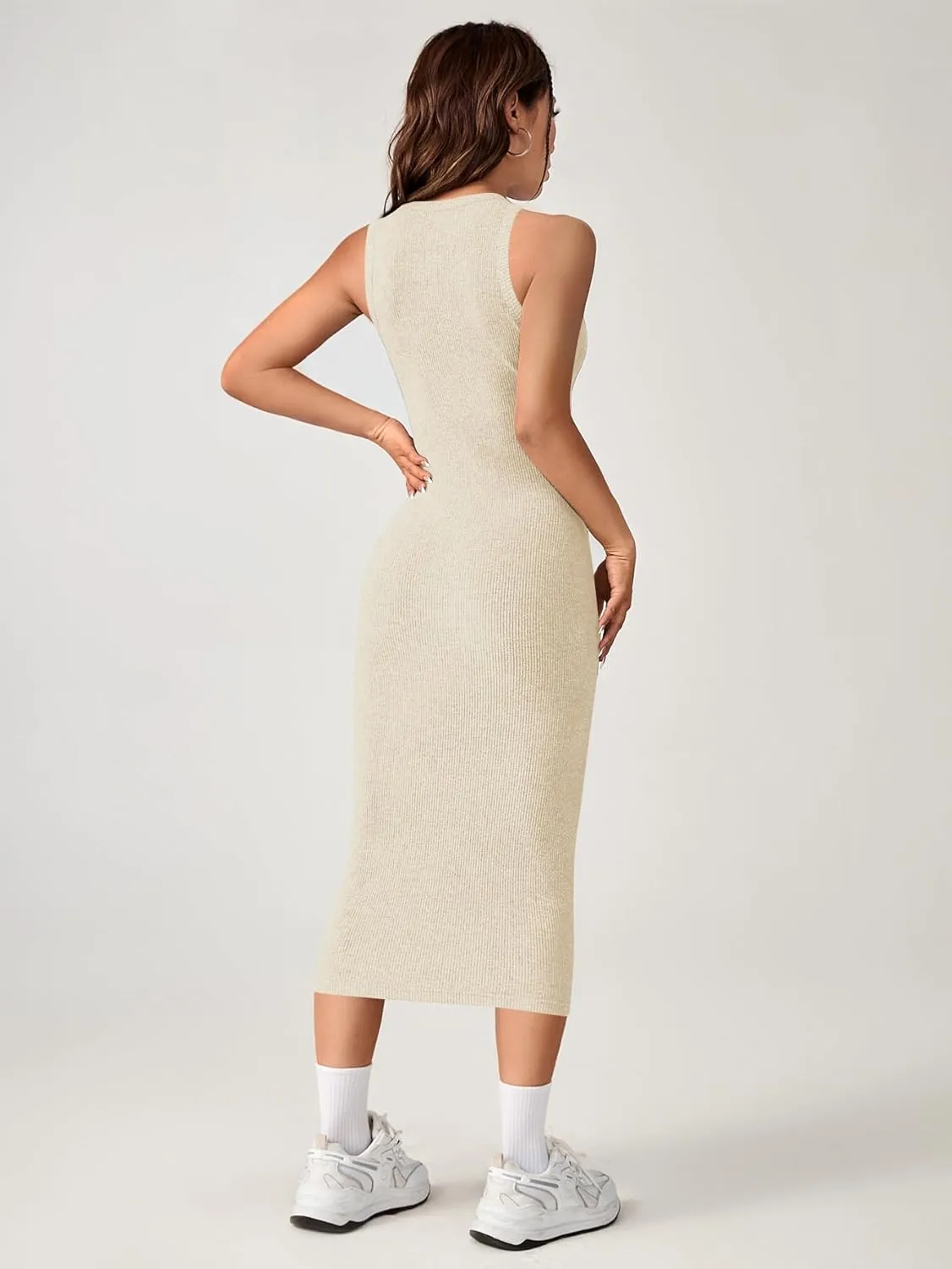 Verdusa Women's Fall Dress Sleeveless Ribbed Knit Midi Tank Dress Wedding Guest Dress Sweater Dresses