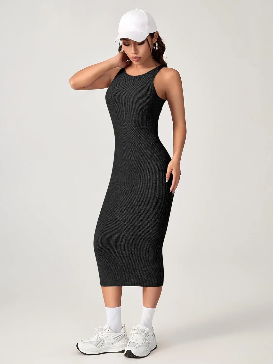 Verdusa Women's Fall Dress Sleeveless Ribbed Knit Midi Tank Dress Wedding Guest Dress Sweater Dresses