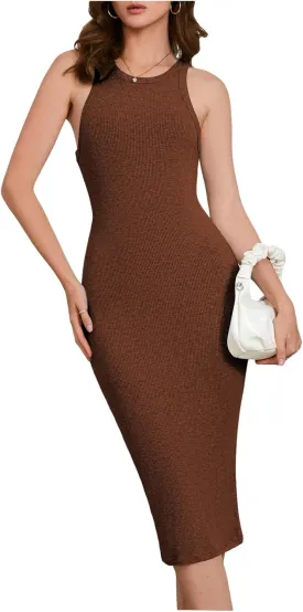 Verdusa Women's Fall Dress Sleeveless Ribbed Knit Midi Tank Dress Wedding Guest Dress Sweater Dresses