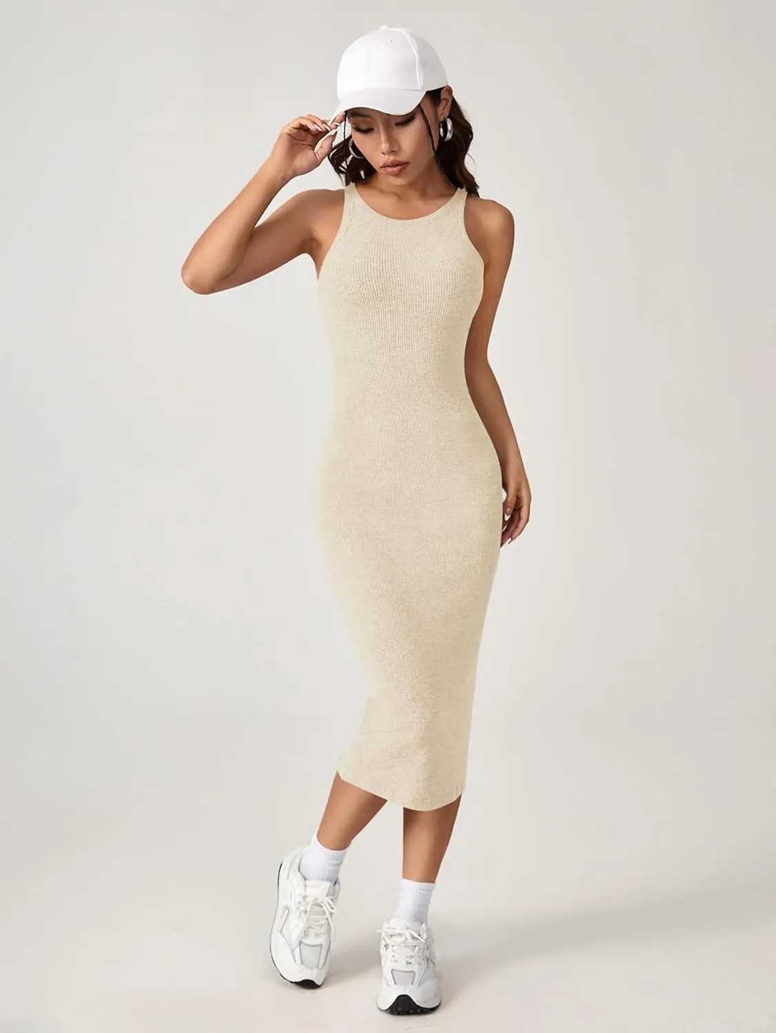 Verdusa Women's Fall Dress Sleeveless Ribbed Knit Midi Tank Dress Wedding Guest Dress Sweater Dresses