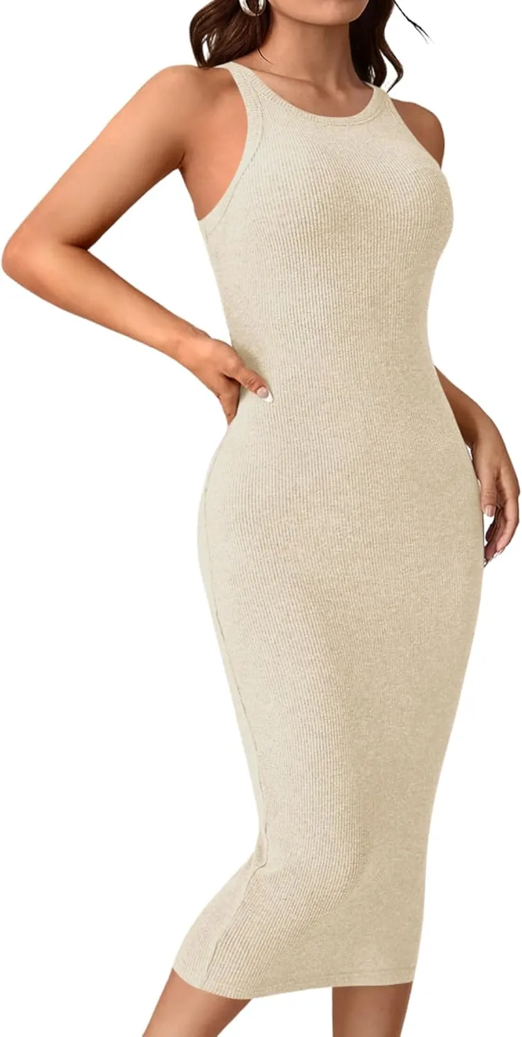 Verdusa Women's Fall Dress Sleeveless Ribbed Knit Midi Tank Dress Wedding Guest Dress Sweater Dresses