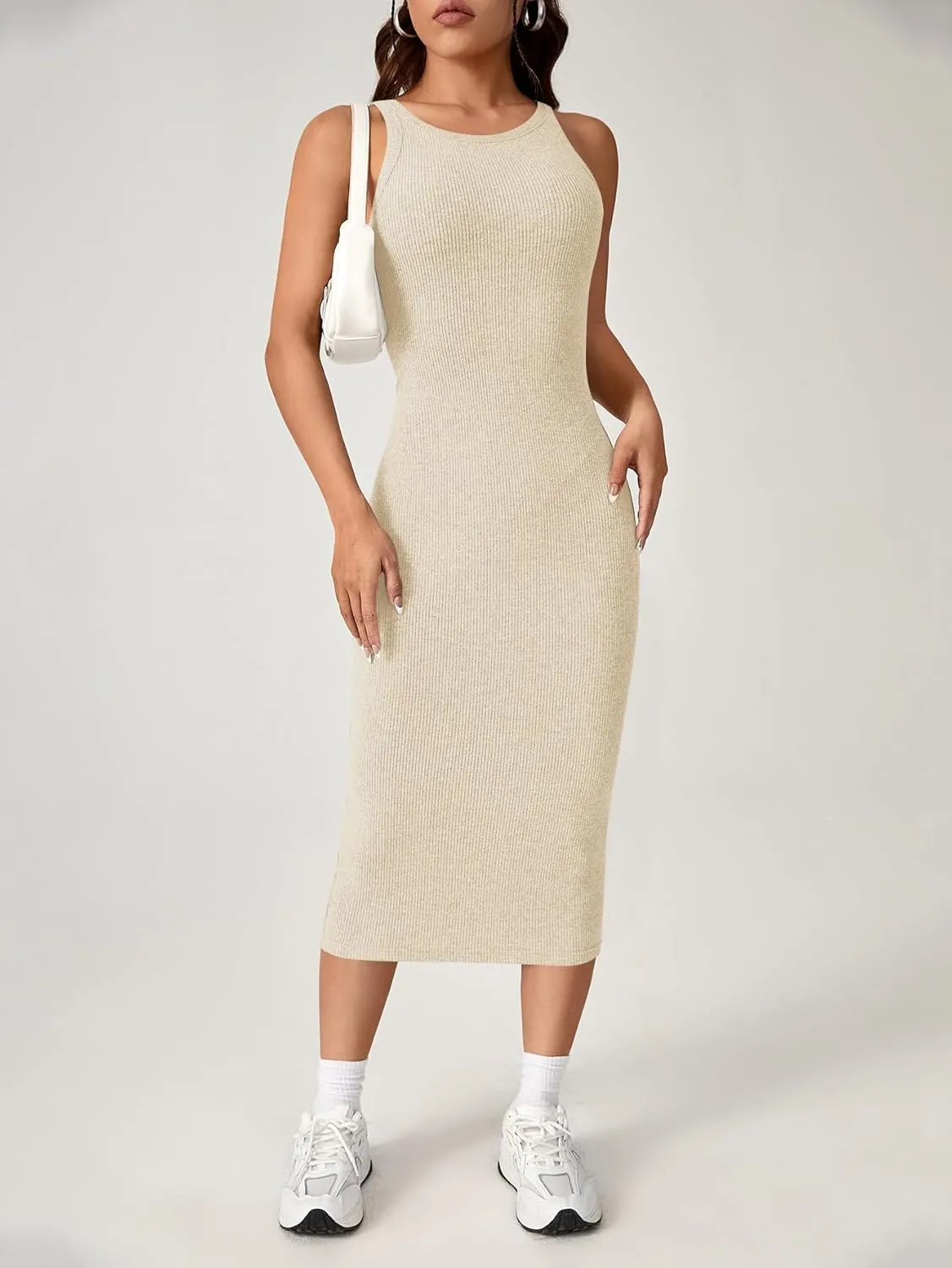 Verdusa Women's Fall Dress Sleeveless Ribbed Knit Midi Tank Dress Wedding Guest Dress Sweater Dresses