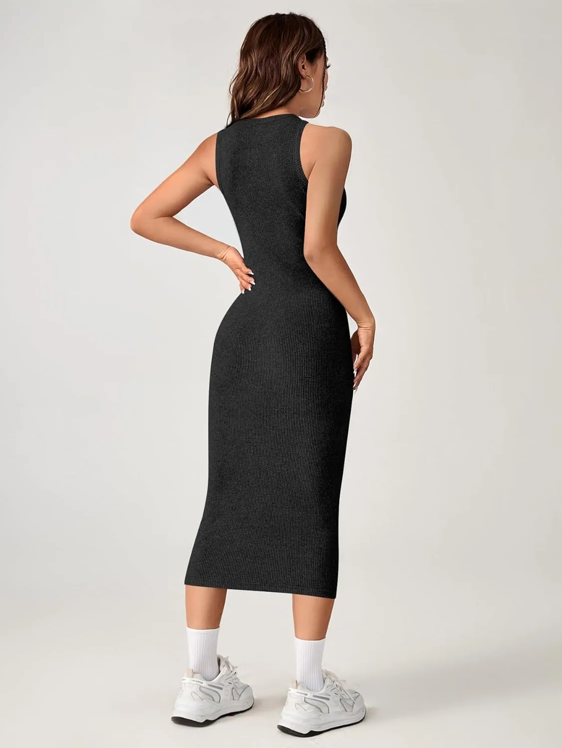 Verdusa Women's Fall Dress Sleeveless Ribbed Knit Midi Tank Dress Wedding Guest Dress Sweater Dresses