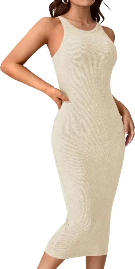 Verdusa Women's Fall Dress Sleeveless Ribbed Knit Midi Tank Dress Wedding Guest Dress Sweater Dresses