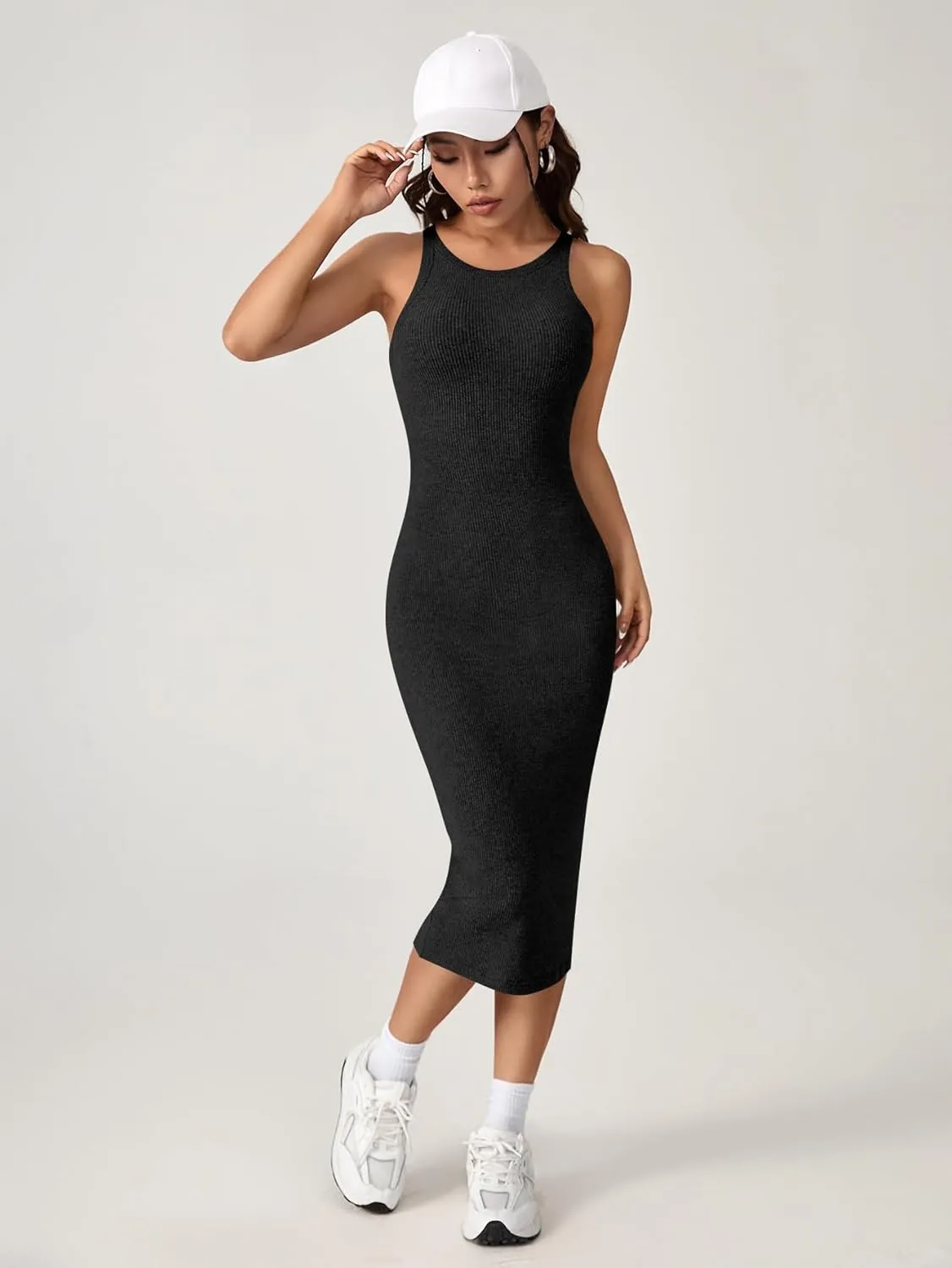 Verdusa Women's Fall Dress Sleeveless Ribbed Knit Midi Tank Dress Wedding Guest Dress Sweater Dresses