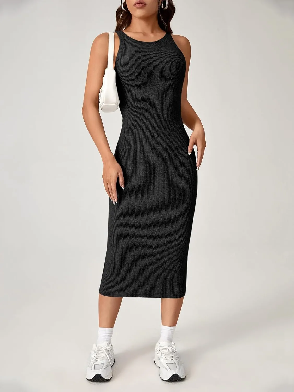 Verdusa Women's Fall Dress Sleeveless Ribbed Knit Midi Tank Dress Wedding Guest Dress Sweater Dresses