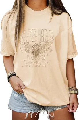 Vintage Rock Band Tshirts Women Retro Free Bird Western Graphic Tees Country Music Shirts Casual Short Sleeve Tops