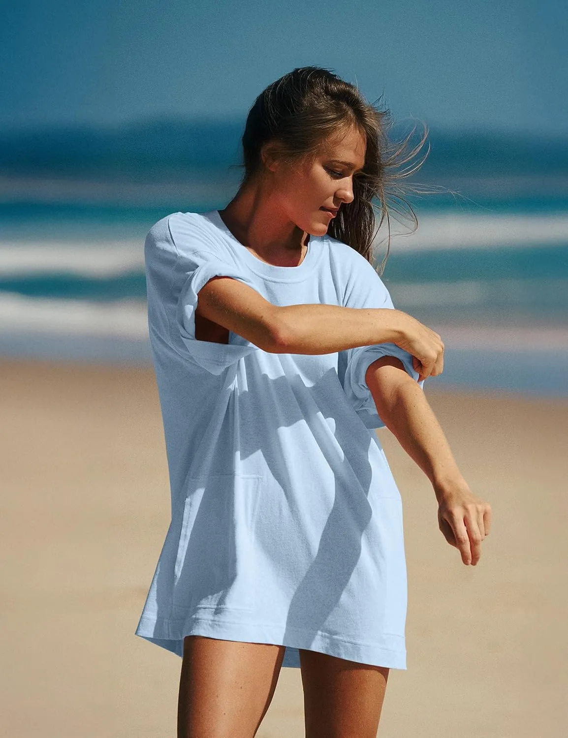 VIUTIL Womens Oversized T Shirt Dress Short Sleeve Crewneck Cotton Mini Dress with Pockets 2025 Casual Summer Clothes
