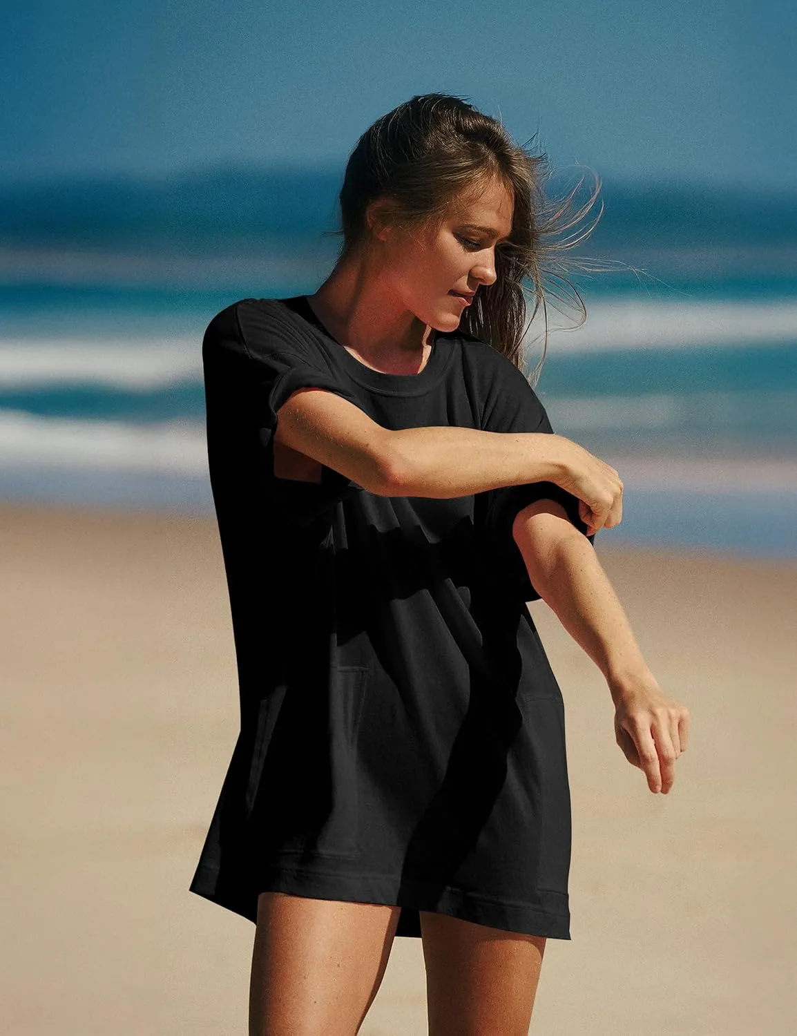VIUTIL Womens Oversized T Shirt Dress Short Sleeve Crewneck Cotton Mini Dress with Pockets 2025 Casual Summer Clothes