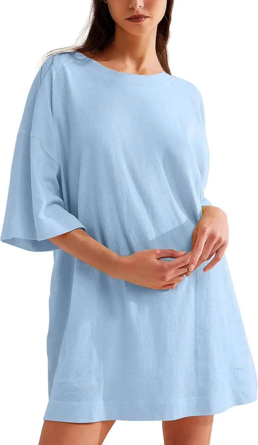 VIUTIL Womens Oversized T Shirt Dress Short Sleeve Crewneck Cotton Mini Dress with Pockets 2025 Casual Summer Clothes