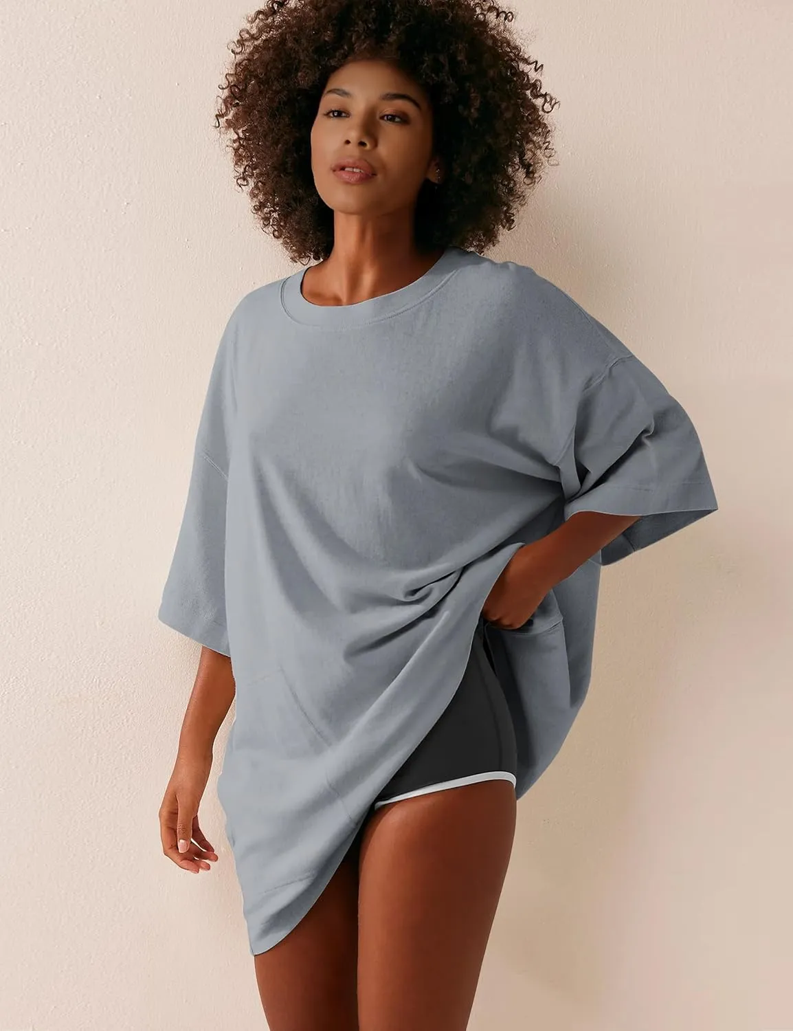 VIUTIL Womens Oversized T Shirt Dress Short Sleeve Crewneck Cotton Mini Dress with Pockets 2025 Casual Summer Clothes