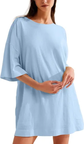 VIUTIL Womens Oversized T Shirt Dress Short Sleeve Crewneck Cotton Mini Dress with Pockets 2025 Casual Summer Clothes