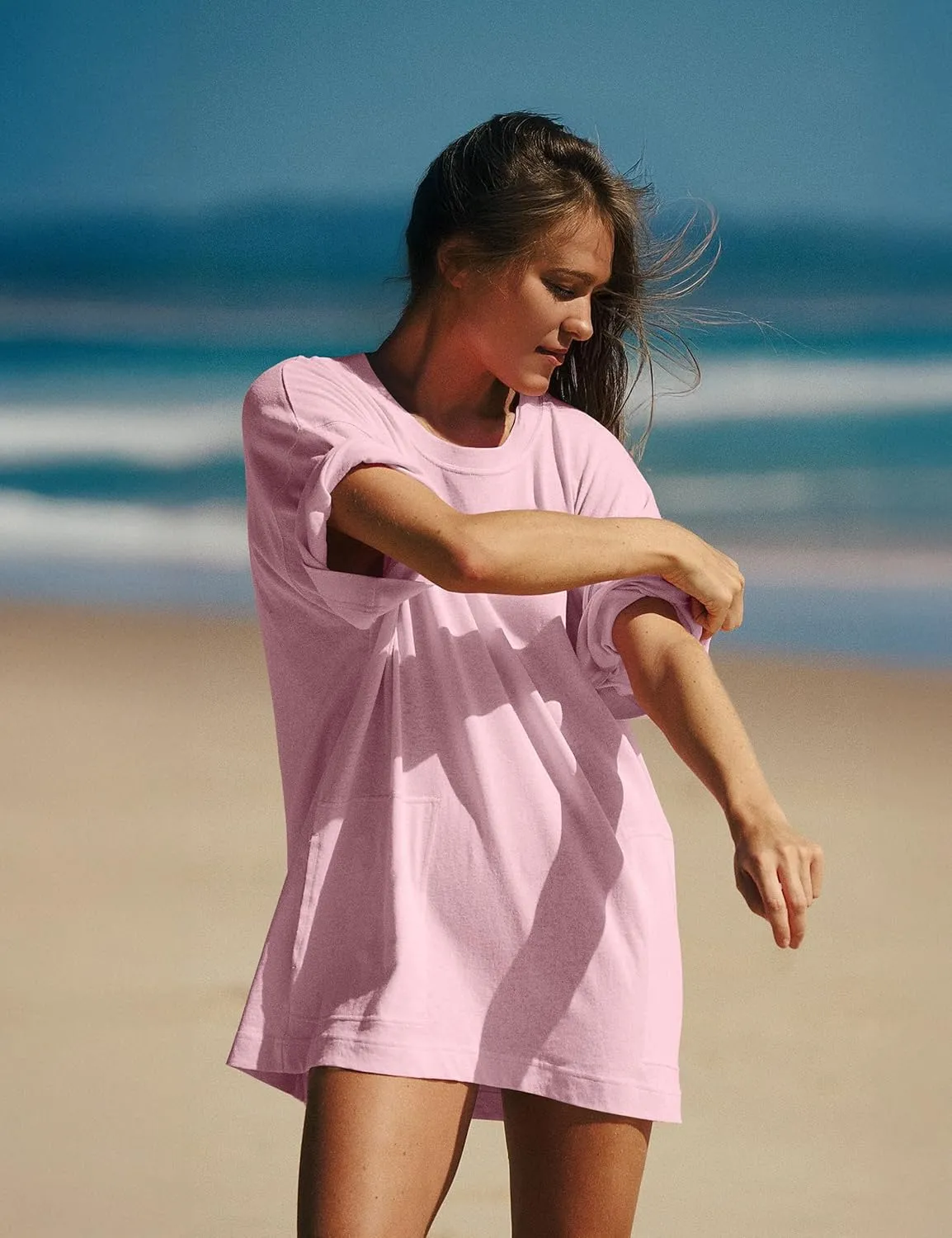 VIUTIL Womens Oversized T Shirt Dress Short Sleeve Crewneck Cotton Mini Dress with Pockets 2025 Casual Summer Clothes